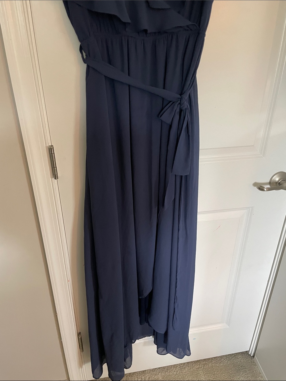 BalticBorn Navy Ruffle V-Neck Maxi Dress with Tie Waist sz XL - Picture 4 of 13